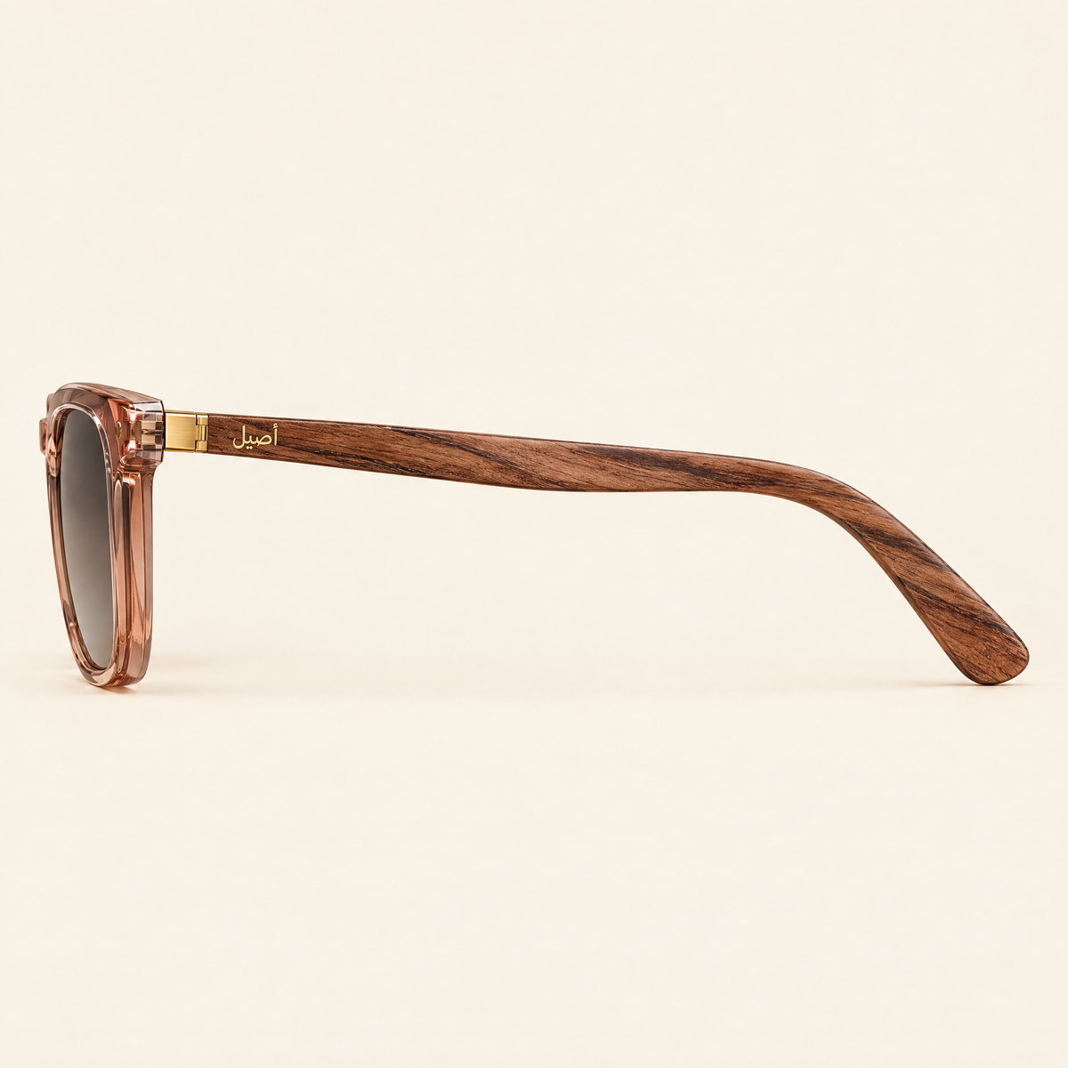 Zayd sunglasses, side view of the wood temple