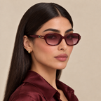 Jouri burgundy oval sunglasses with gold Aseel calligraphy on the temple